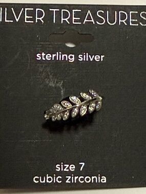 Silver Treasures Sterling Silver 925 Cubic Zirconia Leaf-Design Ring Size 7 New